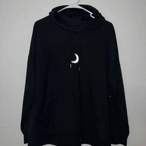 Shein Hoodie Curve Angel Wing Crescent Moon Reflective Black Size 2X 2xl - Picture 3 of 8